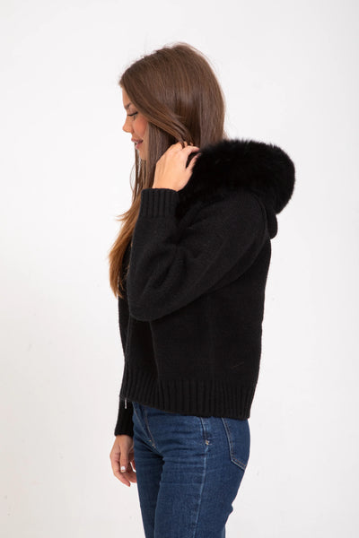 FUR CARDIGAN - BLACK