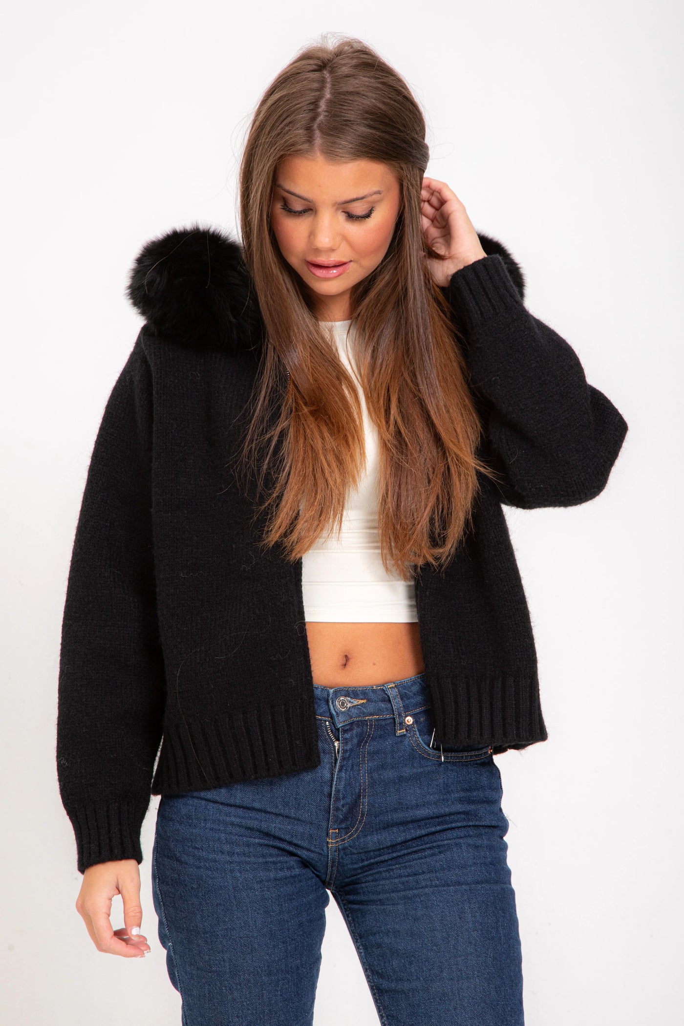 FUR CARDIGAN - BLACK