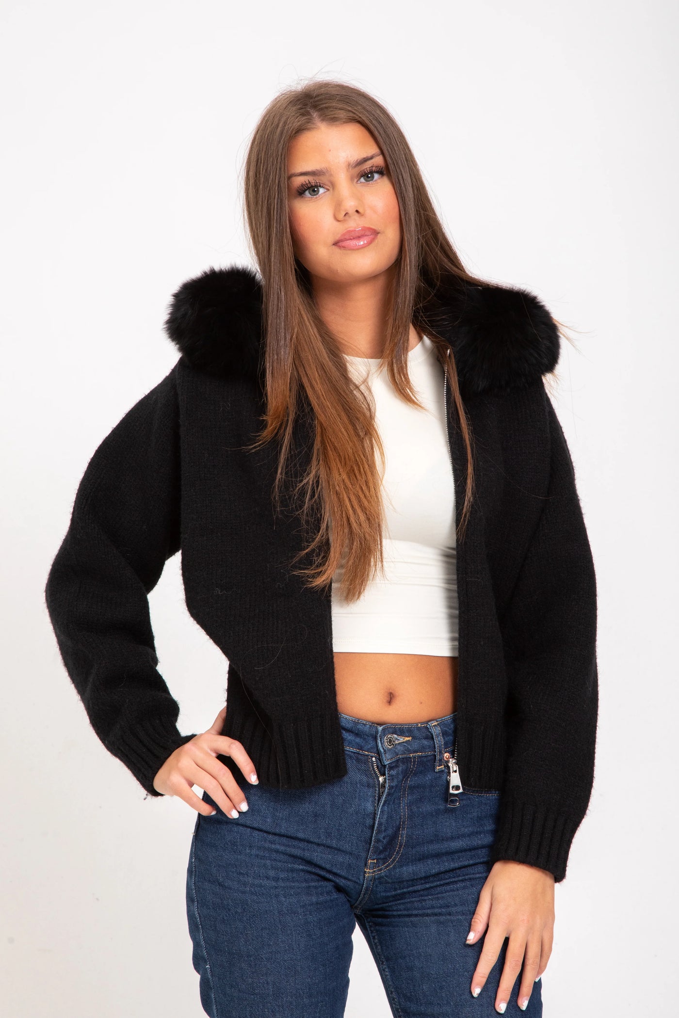 FUR CARDIGAN - BLACK